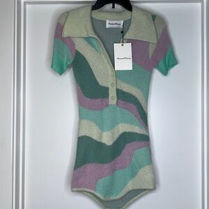 NWT House of Sunny Knit Bodysuit, US size 4 Pastel Waves Button Down Bodysuit
